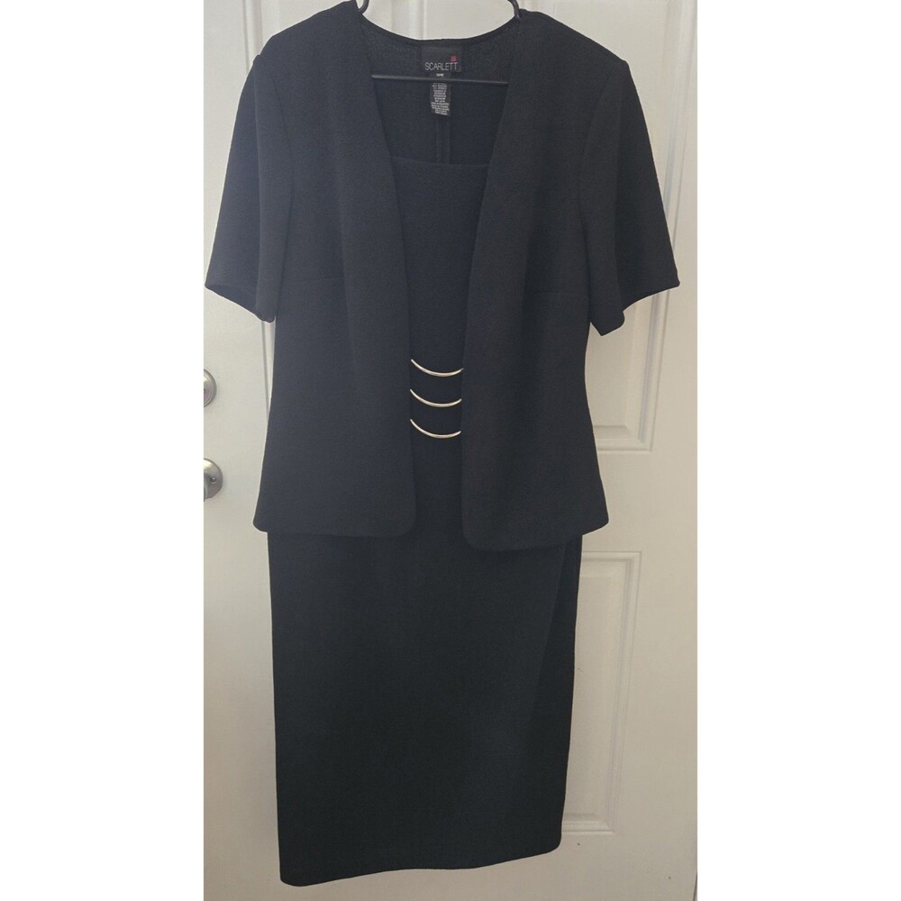 Scarlett Dress Size 16W Black Faux Jacket Short Sleeve Maxi Stretch Embellished